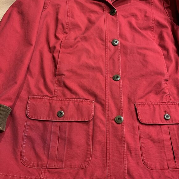 Vintage LL Bean Chore Jacket Red Canvas Flannel Lined Corduroy Trim Women's Med - Picture 2 of 8